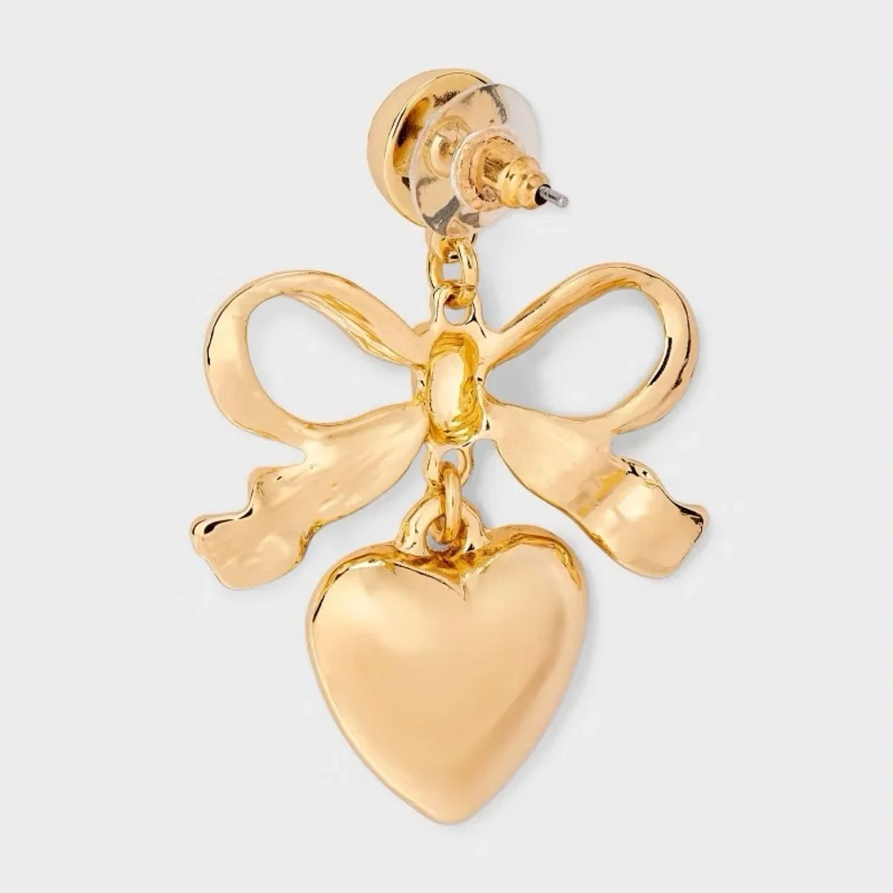Bow and Heart Drop Earrings - Wild Fable nwt Gold Valentine’s Day
